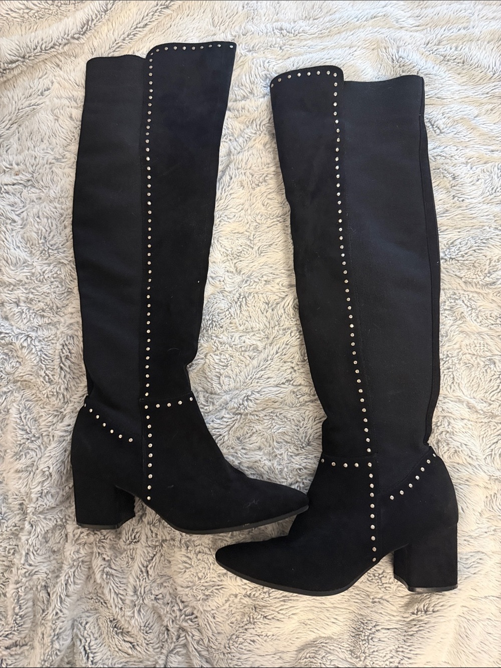 Seven Dials Black Over-the-Knee Studded Block Heel Boots